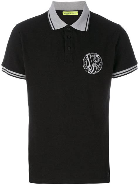 versace collection embroidered logo polo shirt|Versace long sleeve polo.